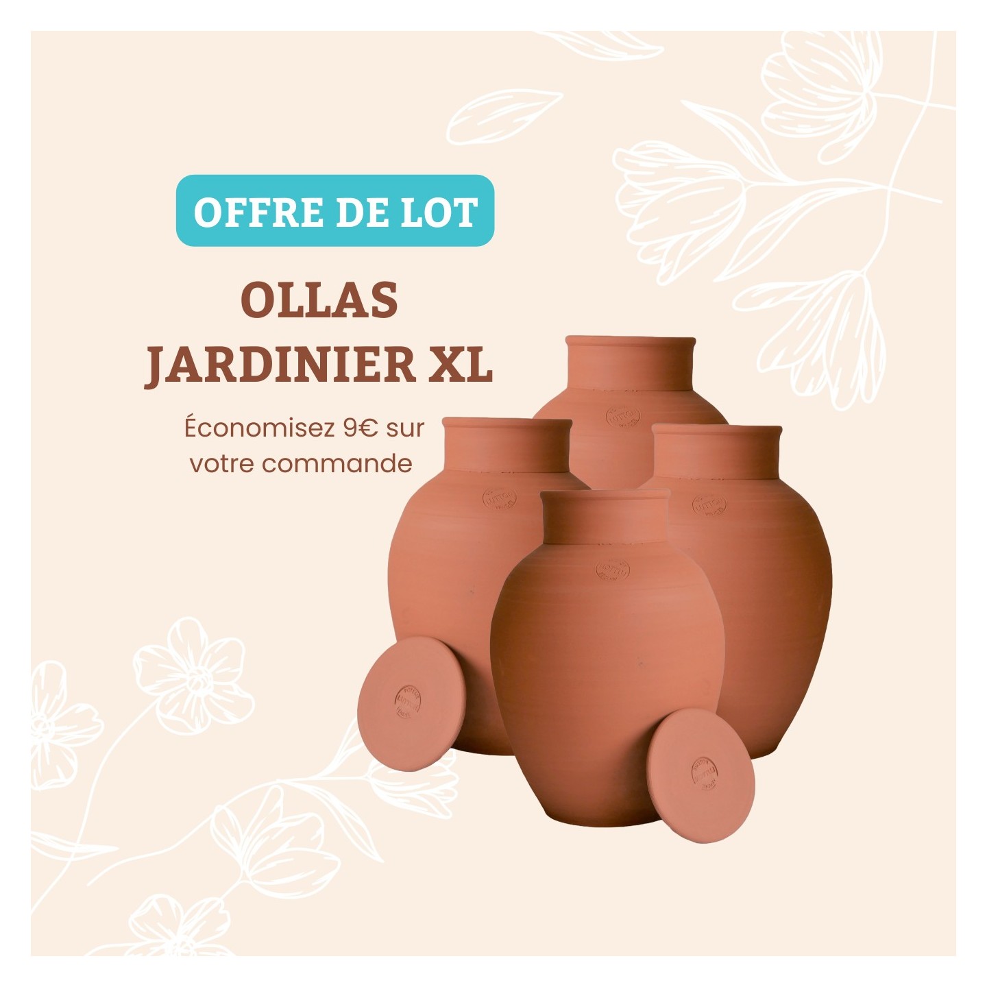 Économisez 9€ sur le Lot de 4 Ollas Jardinier 8L - Arrosage Écologique