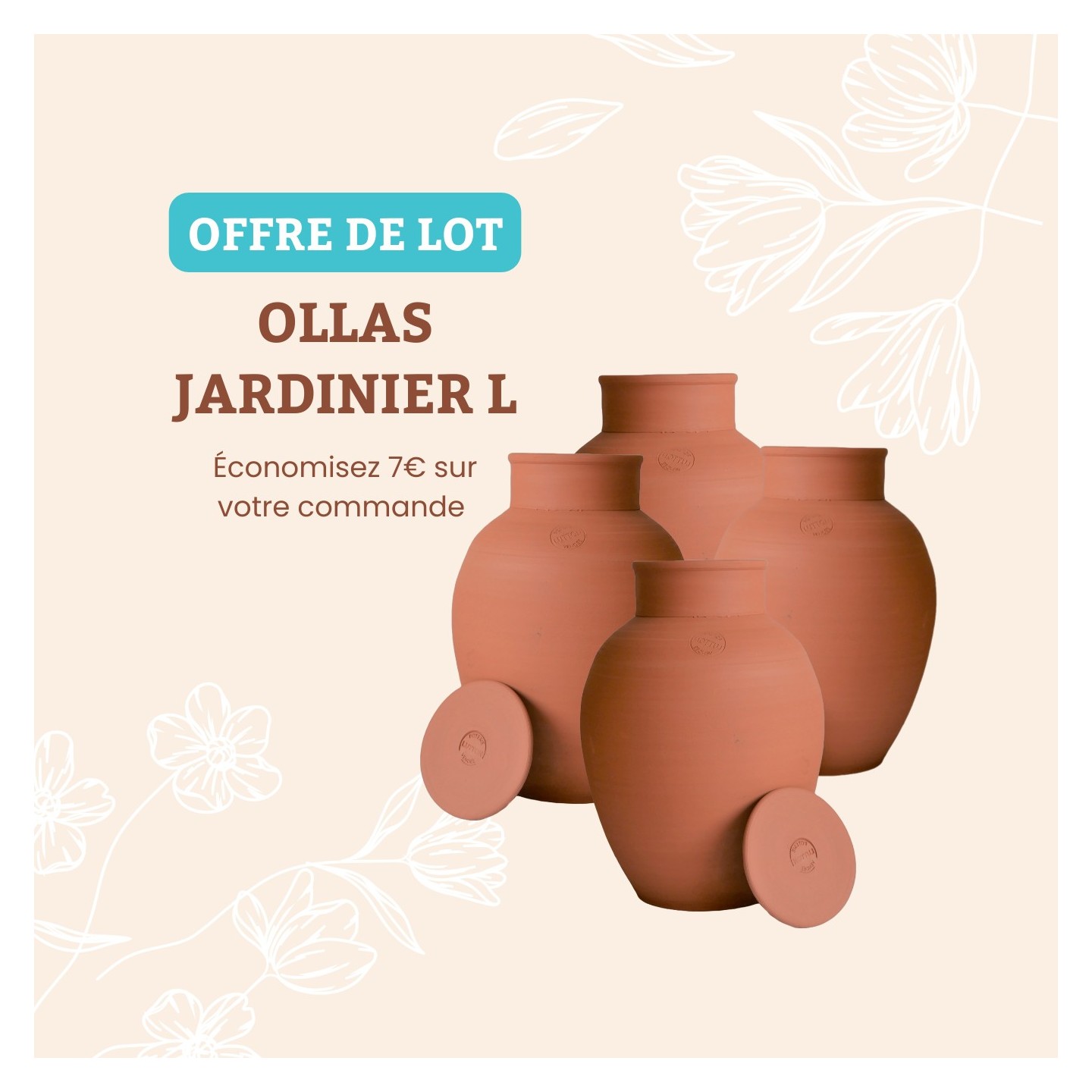 Lot de 4 Ollas Jardinier Taille L (5L) - Arrosage Autonome Écologique