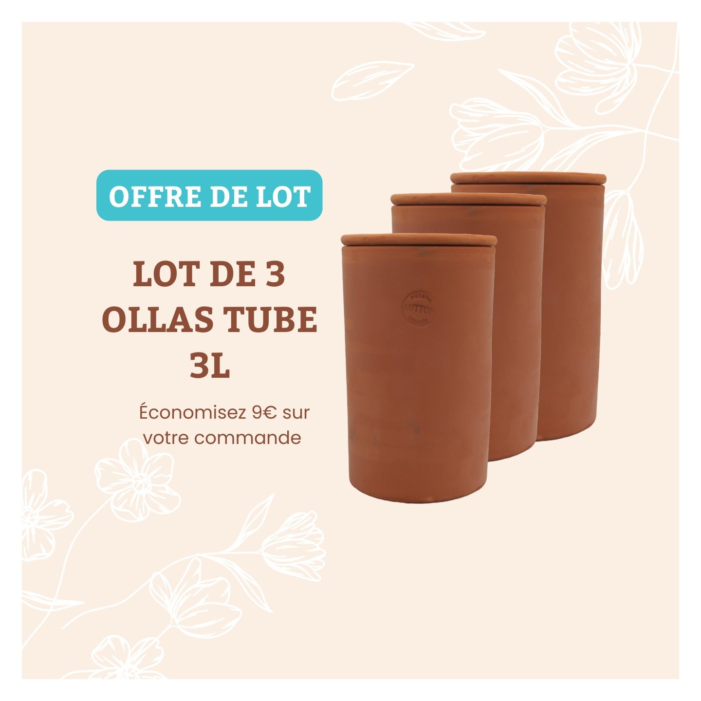 Lot de 3 ollas tube 3l - Ollas Lutton