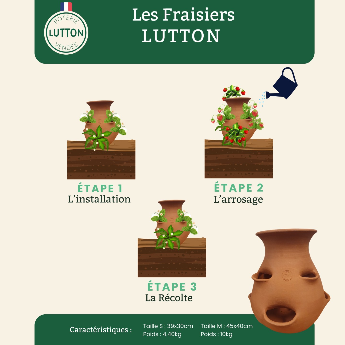 Tour à Fraisier en Poterie Fait Main -  Pour votre Jardin